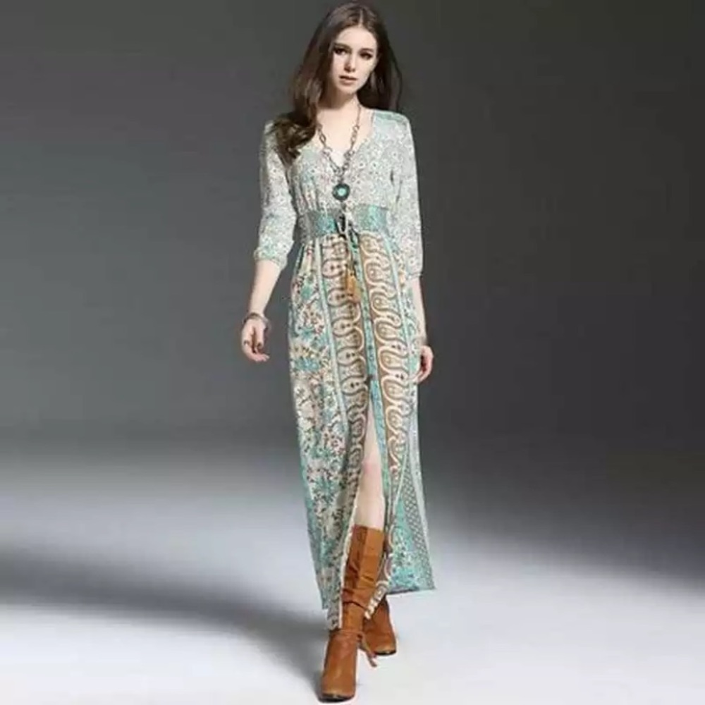 SOLD OUT Bohemian Floral Paisley Button Maxi Dress - Picture 3 of 4